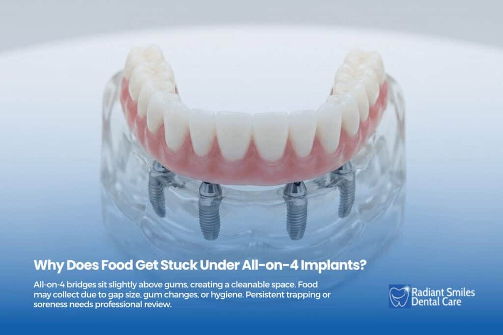 why does food get stuck under all on 4 implants